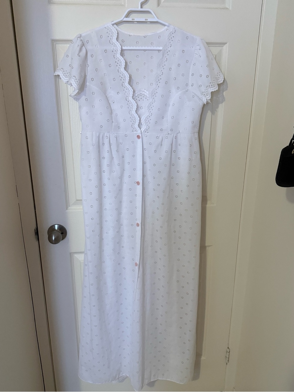 White linen matching nightgown and overcoat
